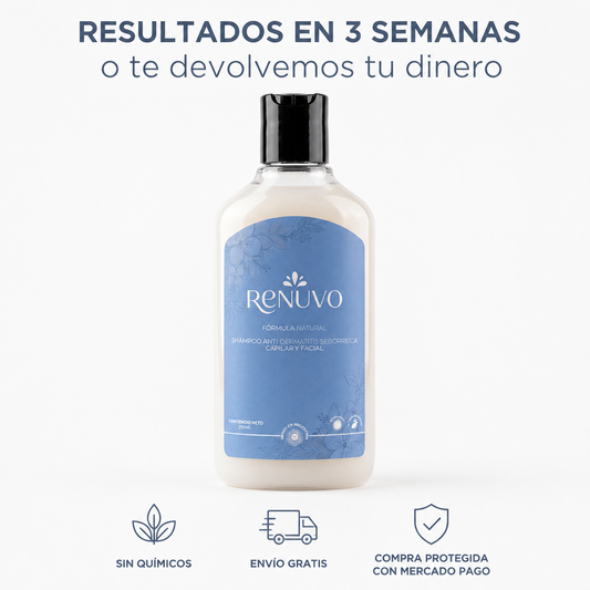 Shampoo RENUVO® Anti Seborrea y Psoriasis Capilar - Fórmula natural para Dermatitis Seborreica.