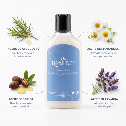 Shampoo RENUVO® Anti Seborrea y Psoriasis Capilar - Fórmula natural para Dermatitis Seborreica.